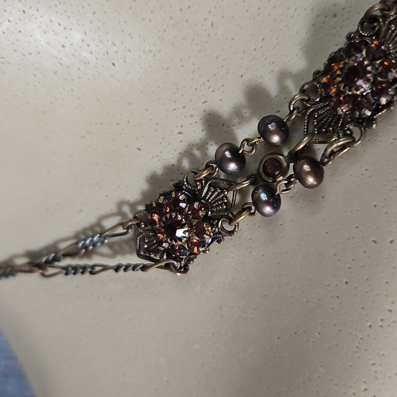 LIZ PAIACIOS -SAN FRANCISCO FLORAL RED RHINESTONE NECKLACE - Picture 3 of 8